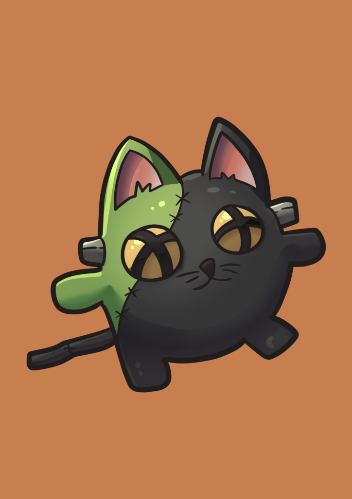 Frankenstein Monster Cat Illustration from Halloween Cute Cats Art Project Drawing by PumkiMask