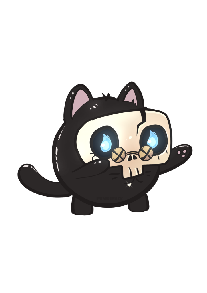 A black cat with a Skull Mask. A drawing From Halloween Horror Cats Art Project by PumkiMask