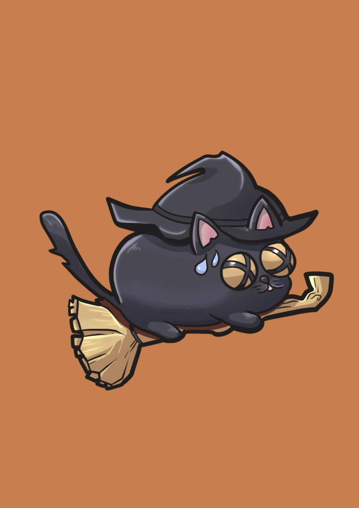 Drawing of Witch Cat for Halloween Cute Cats Art Project by PumkiMask