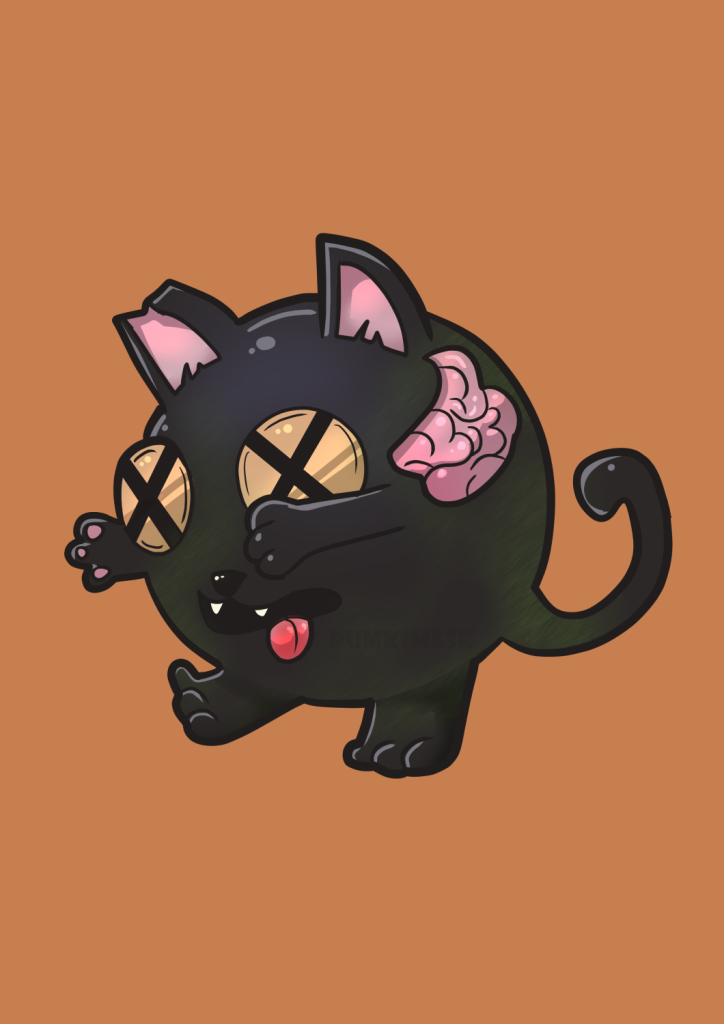 Zombie Cat Illustration from Halloween Cute Cats Art Project Drawing by PumkiMask