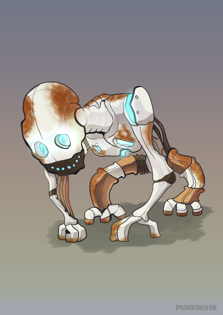 And illustration of a rusted robot with a smile, giving the feeling iof having a sad present due to his state